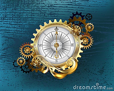 Antique compass with gears Steampunk Vector Illustration