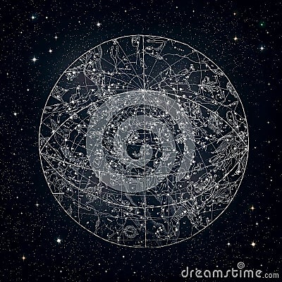 Antique constellations sky chart Stock Photo