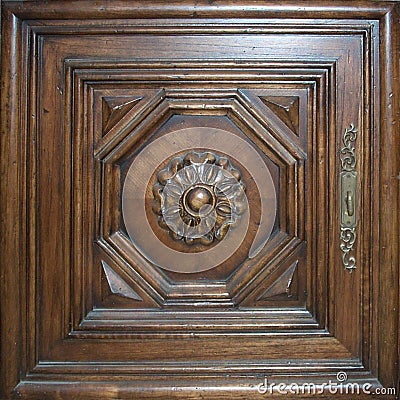 Antique, classic, vintage, centered pattern wooden door panel Stock Photo