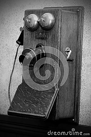 Antique crank phone (BW) Stock Photo