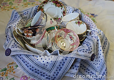 Antique Cups and Saucers Stock Photo