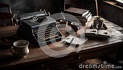 Antique desk, old book, coffee mug, nostalgia generated by AI Stock Photo