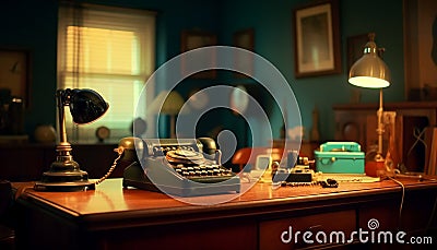 Antique desk and telephone create nostalgia decor generated by AI Stock Photo