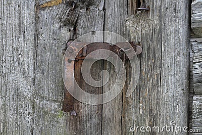 Antique door lock, wooden door Stock Photo