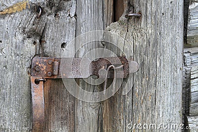 Antique door lock, wooden door Stock Photo