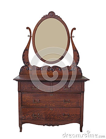 Antique dresser with mirror isolated. Stock Photo