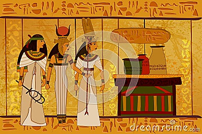 Antique Egyptian papyrus and hieroglyph background Vector Illustration