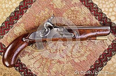 Antique English Flintlock Pistol. Stock Photo