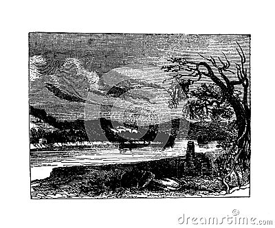 Battleground of the Monongahela, wood engraving 1847 Stock Photo