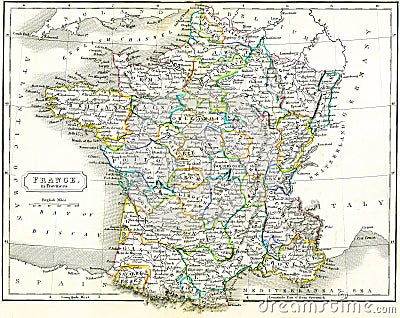 Antique Engraving of Historical Map of Part of Western Europe Stock Photo