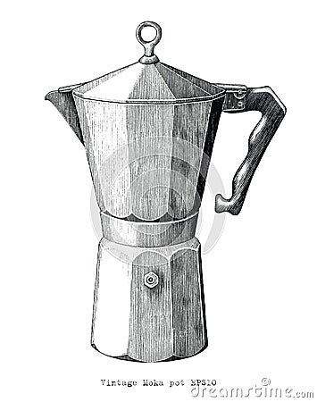 Antique engraving illustration of Moka pot black and white clip art isolated on white background Vector Illustration