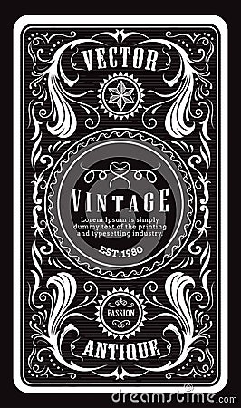 Antique engraving vintage frame border western label retro hand Vector Illustration