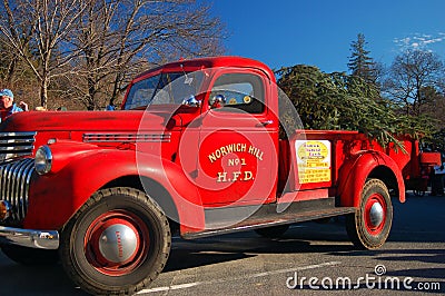 An antique fire truck with a Christmas tree Editorial Stock Photo