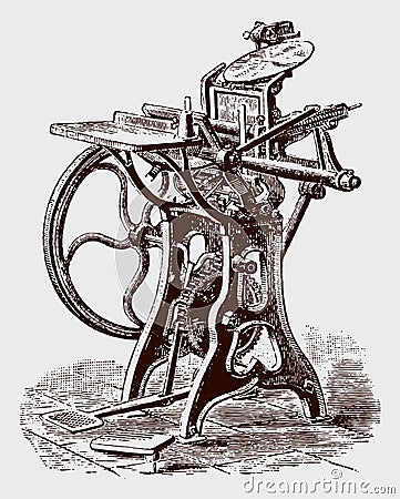 Vimtage foot-treadle platen printing press Vector Illustration