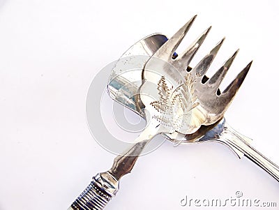 Antique Fork and Antique Sugar Spoon Stock Photo