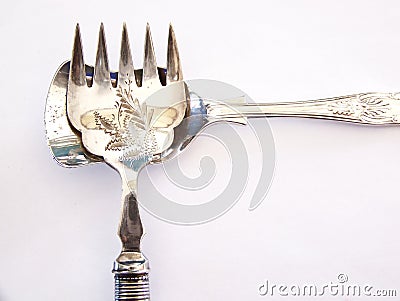 Antique Fork and Antique Sugar Spoon Stock Photo