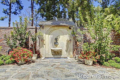 Antique fountain in Marston House Museum & Gardens. San Diego, C Editorial Stock Photo