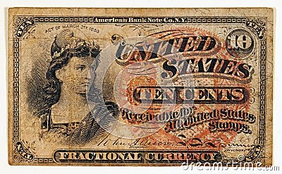 Antique Fractional Currency Note Stock Photo