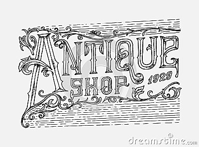 Antique frame label. Vintage card. Shop badge. Victorian ancient western logo for t-shirt and typography. Hand drawn Vector Illustration