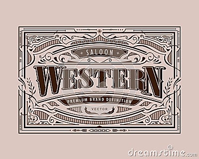 Antique frame western label vintage border retro hand drawn engraving vector Vector Illustration