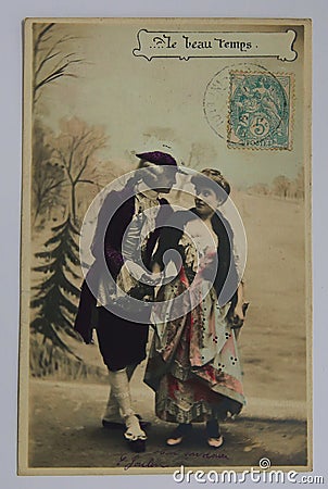 Antique french postcard from paris. Editorial Stock Photo