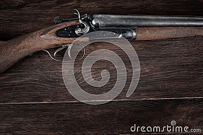 Antique 12-gauge break-action smooth-bored shotgun Stock Photo