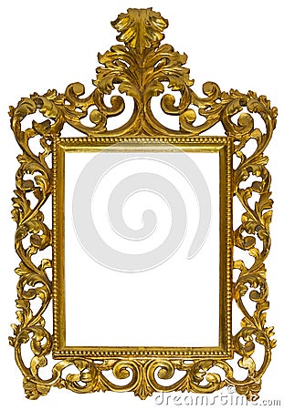 Antique gilded wooden Frame Isolated on white background Stock Photo