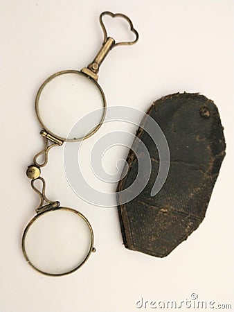 Antique glasses, lorgnette with case Stock Photo