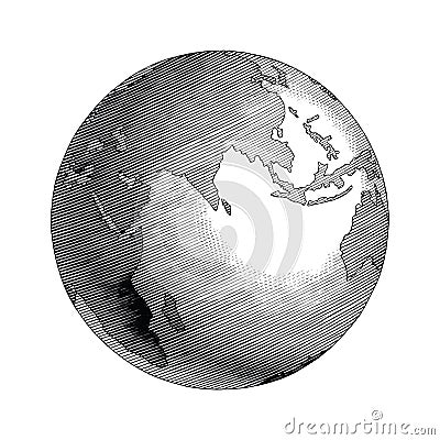 Antique globe hand drawing vintage style black and white clip art isolated on white background Vector Illustration