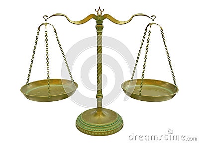 Antique gold brass balance scales isolated on white background. 3D Illustration Stock Photo