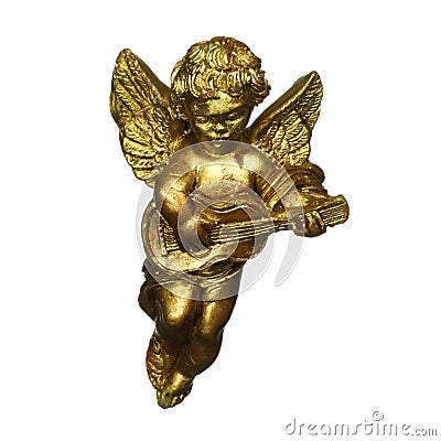 Antique golden angel making music Stock Photo