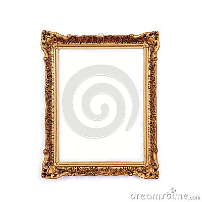 Antique golden frame, isolated Stock Photo