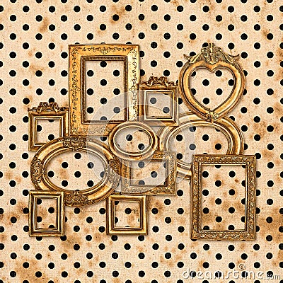 Antique golden framework over vintage polka dot Stock Photo