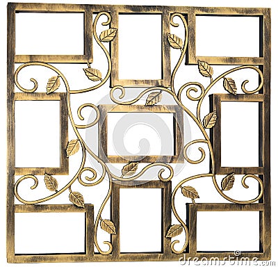 Antique golden photo frame with elements of floral forged ornament. Set 9 nine frames. isolated on white background Stock Photo