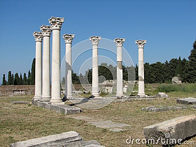 Antique Greek column, Island of Kos, Ascclepion Stock Photo