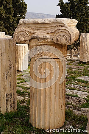 Antique greek column in Parthenon,Athens. Stock Photo