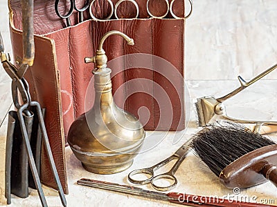 Antique hairdresser tools of yesteryear Stock Photo