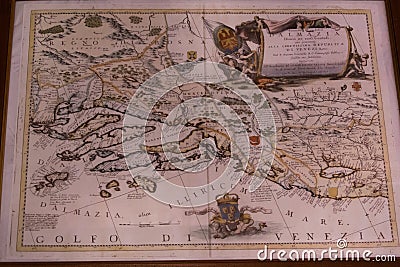 Antique map of the Gulf of Venice, Dalmatia and the Kingdom of Bosna Stock Photo