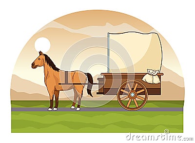 Antique horse carriage animal tractor Vector Illustration