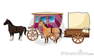 Antique horse carriages animal tractor Vector Illustration