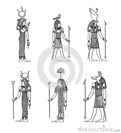 Egyptian Gods and goddesses | Antique Historic Illustrations Cartoon Illustration