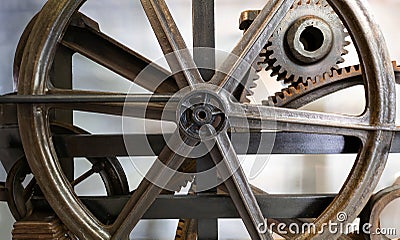 Antique iron wheel gear system Stock Photo