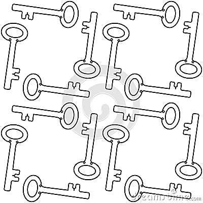 Antique keys seamless pattern. Minimalist continuous line key background. Vector illustration for data protection Vector Illustration