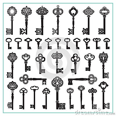 Antique Keys Silhouettes Vector Illustration