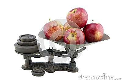 Antique Kitchen Scales with 5 Apples Stock Photo