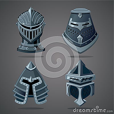 Antique knight helmet set. Cartoon vector illustration. Vector assets. Vector Illustration