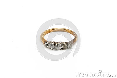Antique ladies Gold Wedding Engagement Ring in need of restoration. Stock Photo