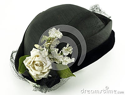 Antique Ladies Hat with Flowers on White Stock Photo