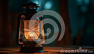 Antique lantern glowing with natural flame light generated by AI Stock Photo