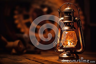 Antique lantern glowing with natural flame light. Generative AI Stock Photo